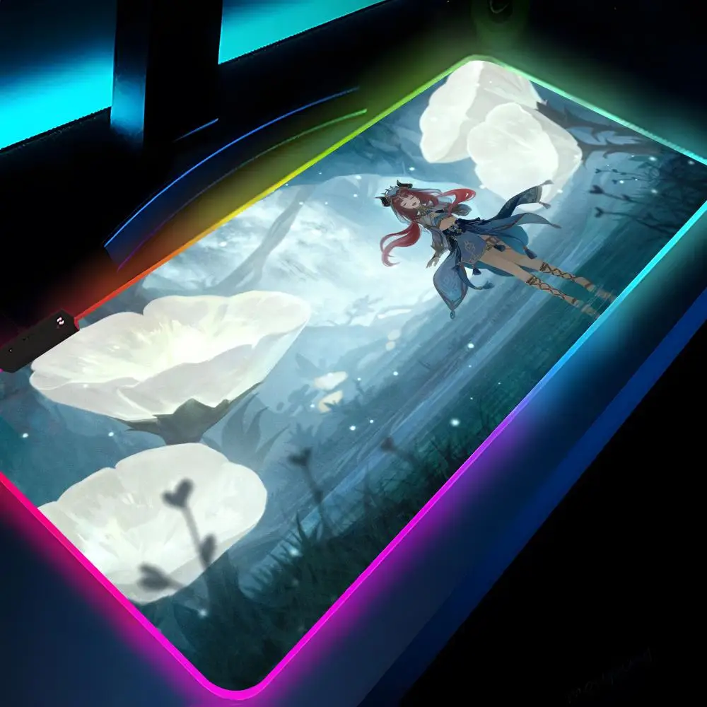 Nilou-Tapis de souris Genshin Impact Animal Gaming LED, 700x300, Polymère, Tapis de table, PC, Bureau, Polymère RVB, Polymère de clavier, média