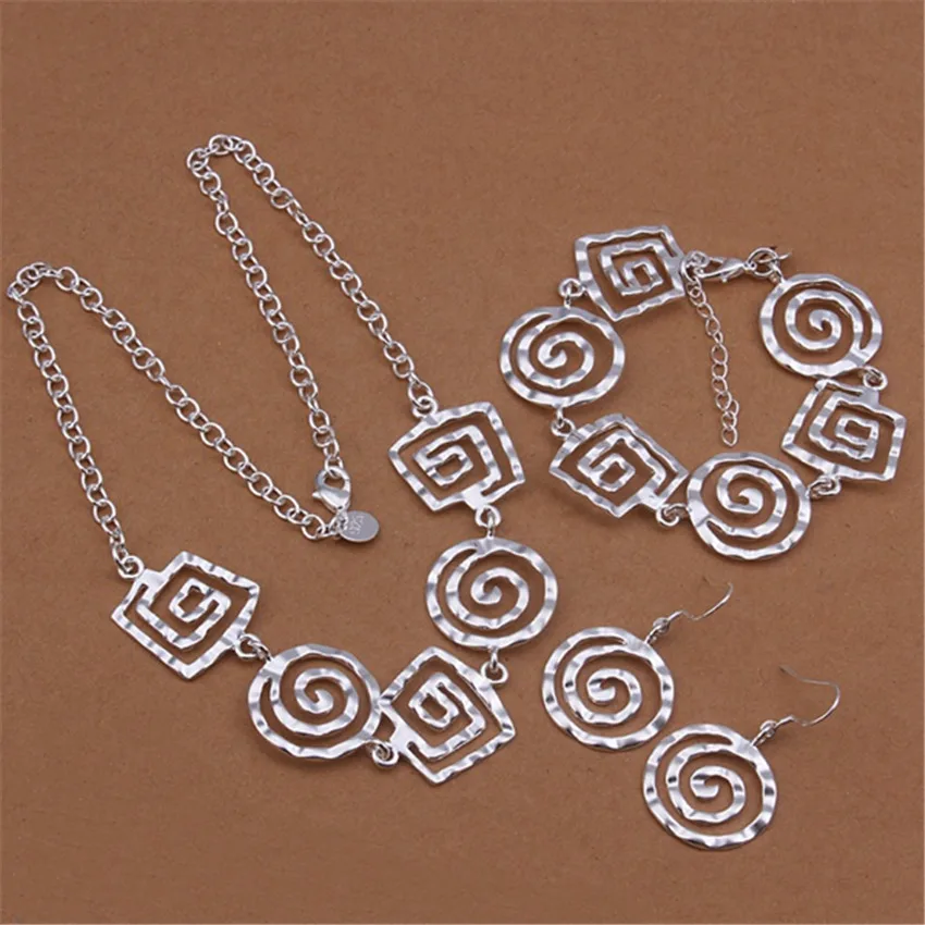 Popular 925 Sterling Silver Retro Thread Earrings Bracelets Neckalces Jewelry Sets For Women Fashion Party Wedding Holiday Gifts