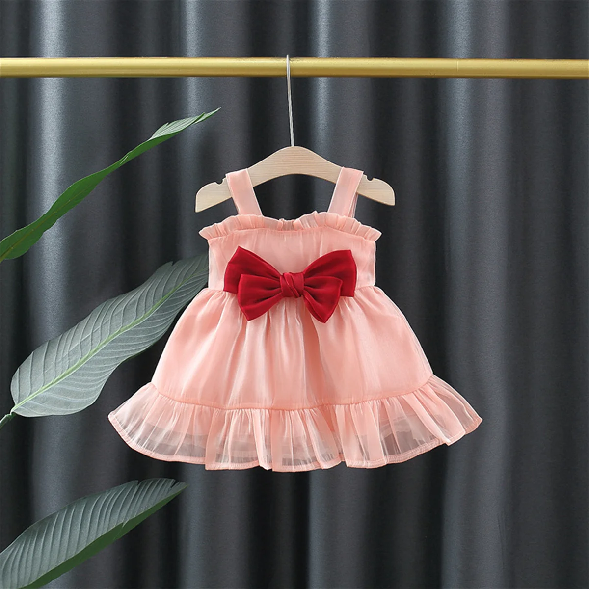 Summer Baby Girl\'s Dress Lace Bow Decoration Twilight Cloud Sling Daily Knee Length Dress