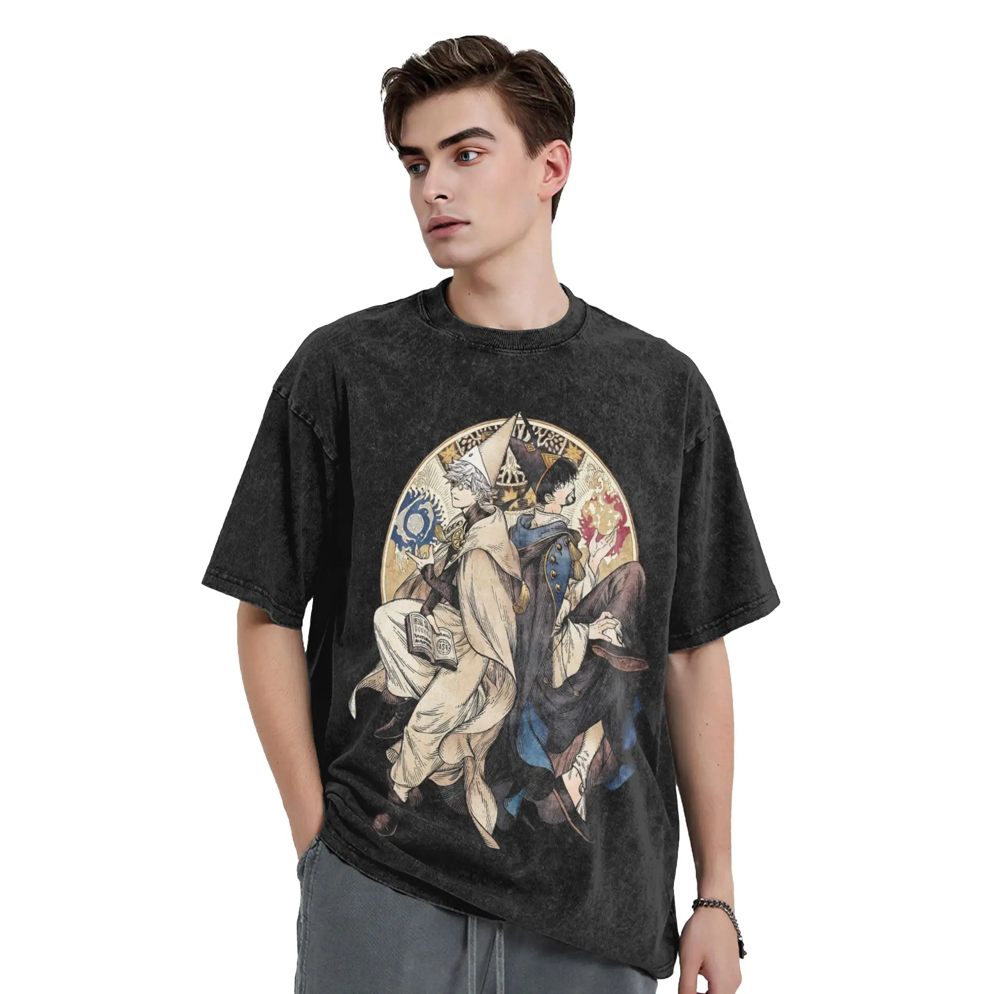 Olruggio And Qifrey Witch Hat Atelier Anime Washed T Shirts Streetwear  Retro T-Shirt Tees Men Women Short Sleeve Summer
