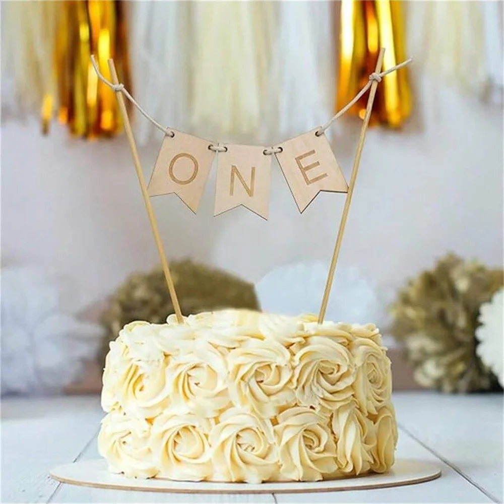 1pc Wooden Cake Decoration - 1st Birthday Cake Decoration,First Birthday Cake Decoration,Birthday Party Wooden One Banner