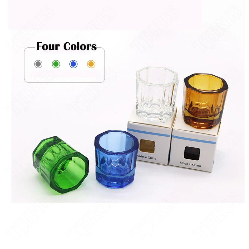 12pcs Dental Adhesive Powder Glass Mixing Cup Thickened Glass Cup Dental Self Setting Cup Colored Octagonal Cup