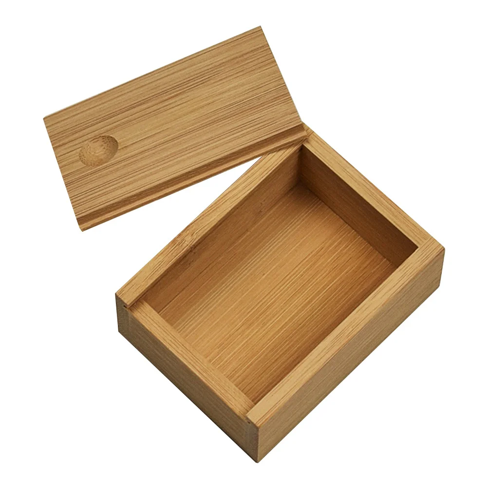 

Bamboo Pull Lid Storage Box Desk Organizer Vintage Bin Container with Makeup Boxes