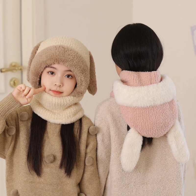 

Scarf Hat Warm Ears One-piece Design Face Guard Neck Warmer Vertical Headgear Knitted Beanie Pullover Cap Children Bonnet