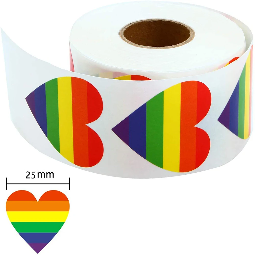 50-500 Piece Gay Pride Stickers Love Pride Rainbow Stickers Love Heart Baking Sticker 1Inch Love Rainbow Heart Shaped  Tape