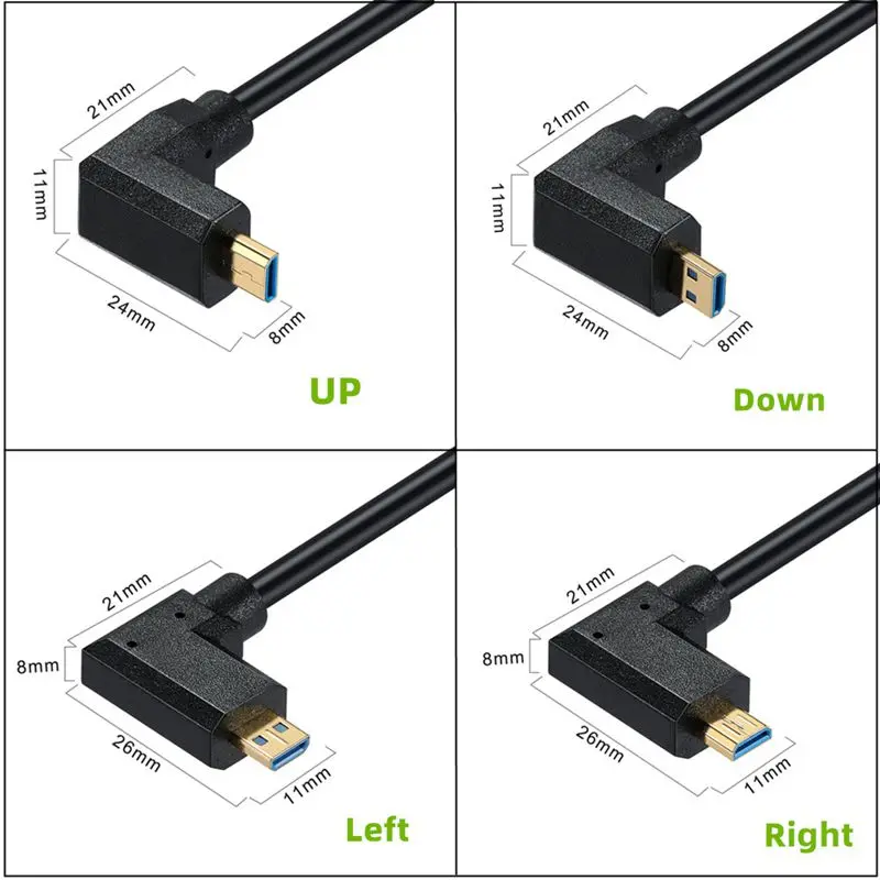 2.1V 8K@60Hz 4K@120Hz 1080P 3D Mini HDMI Compatible to Micro HDMI Compatible Connection Cable 90 ° Elbow Adapter Cable