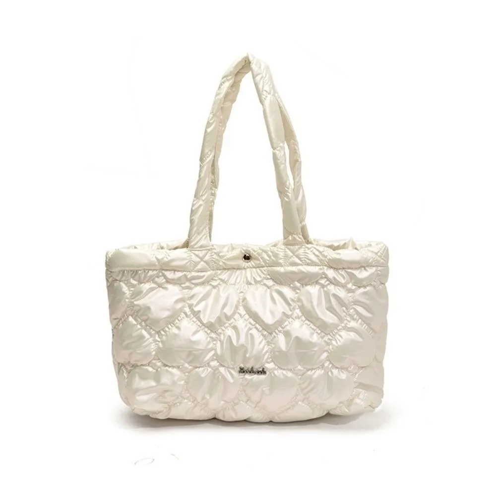 

Fashion Solid Color Puffy Tote Bag Large Capacity Waterproof Quilted Heart Bag Leisure Korean Women's Handbag Girls