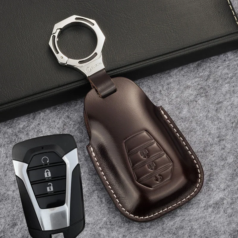 Car Key Case For Isuzu D-MAX 2021 Leather Key Chains Key Fob Cover Car Accessories