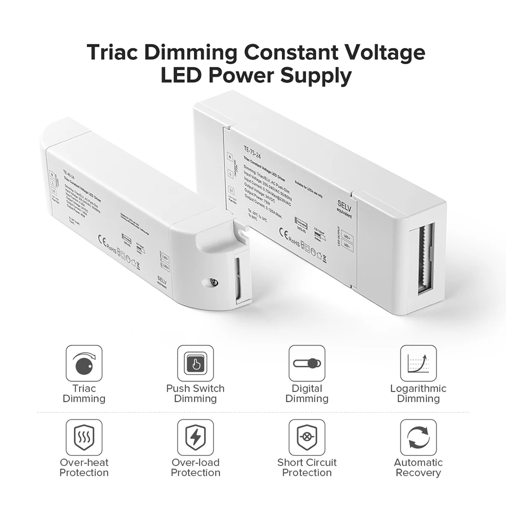 Triac LED Driver Constant Voltage Dimmer AC200V AC240V to DC24V 40W 75W Transformer Adapter FCOB Strip Light Dimming White IP20