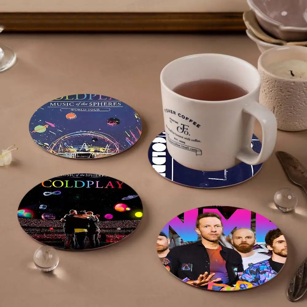 Pop Rock Band C-Coldplay Themed Wooden Coaster Non-Slip Heat-Resistant Fun Dining Table Decoration Cafe Restaurant Gifts