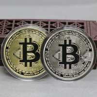 BitCoin Art Collection Gold, Silver Plated Bit Coin with Plastic Case Physical Metal BitCoin BTC Coin Gift Commemorative BitCoin