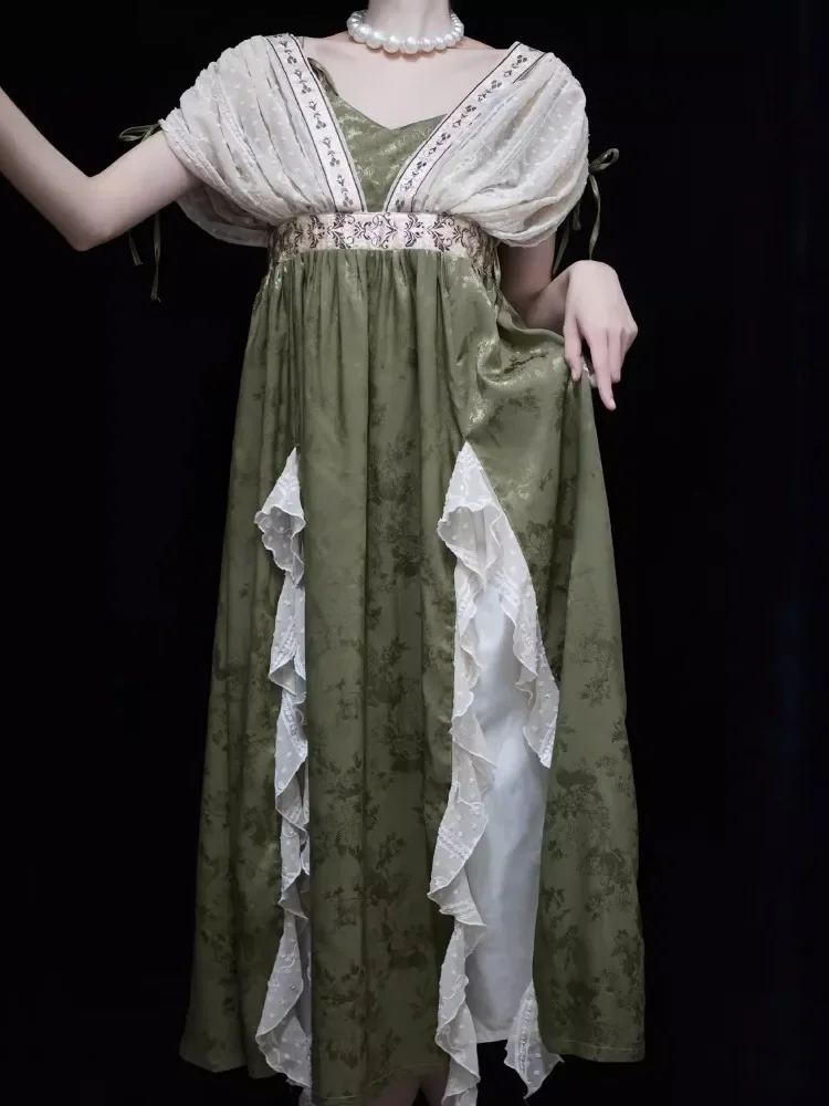 

2025 New Lolita Retro Jacquard Elegant Dress Y2K Vintage Cosplay Green Daily Temperament Gorgeous Elegant Queen Princess Dresses