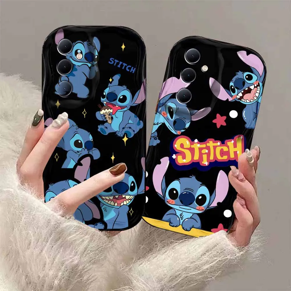 Cute Disney Stitch 3D Wave Phone Case For OPPO Reno 11 F 8 T 7 Z 6 5 4 Pro F23 F11 F9 4G 5G Soft Silicone Back Cover