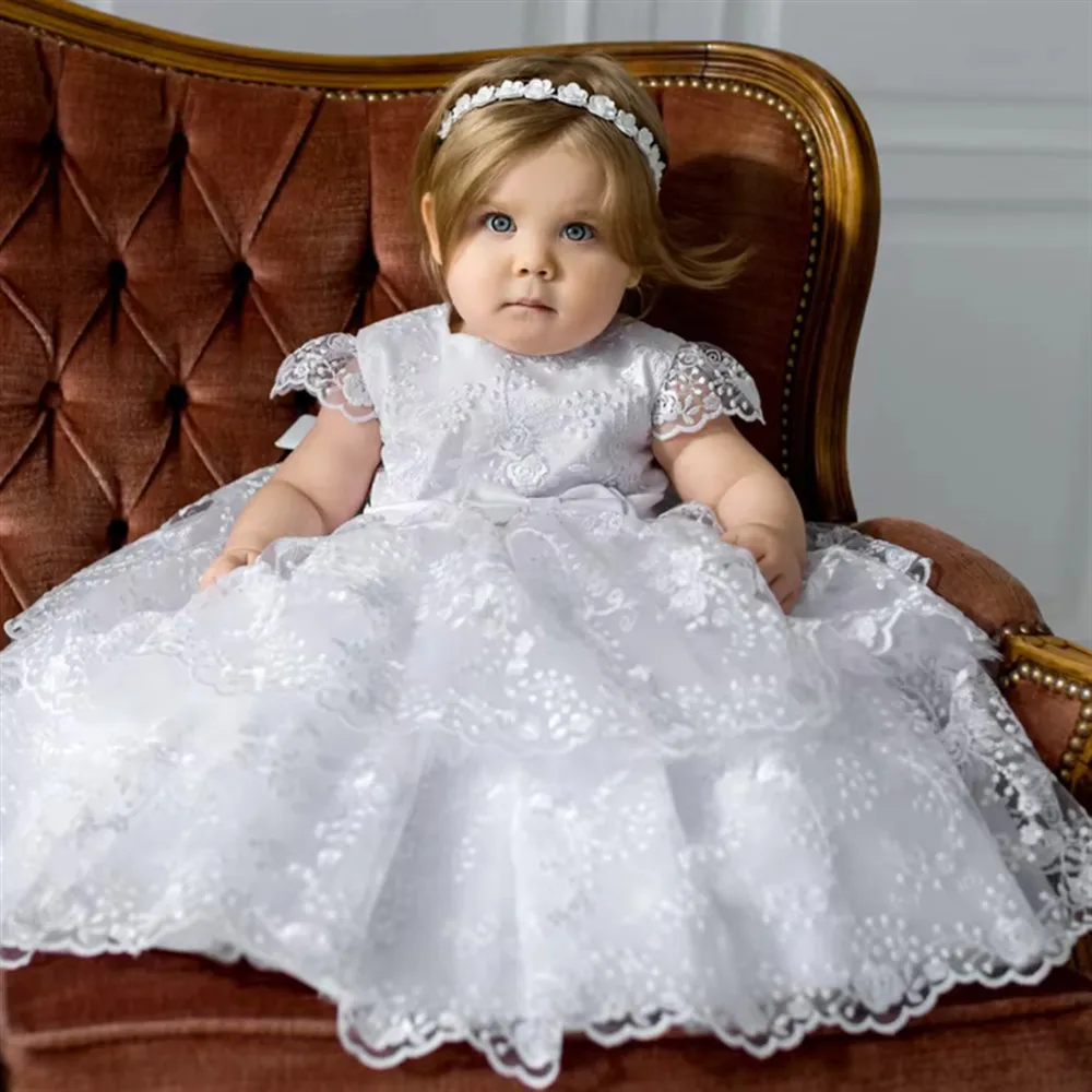 

vestidos de novia Baby Girls Baptism Dress Lace Appliques Bow Flower Girl Wedding Dress Prom Birthday Party Holy Communion Gown