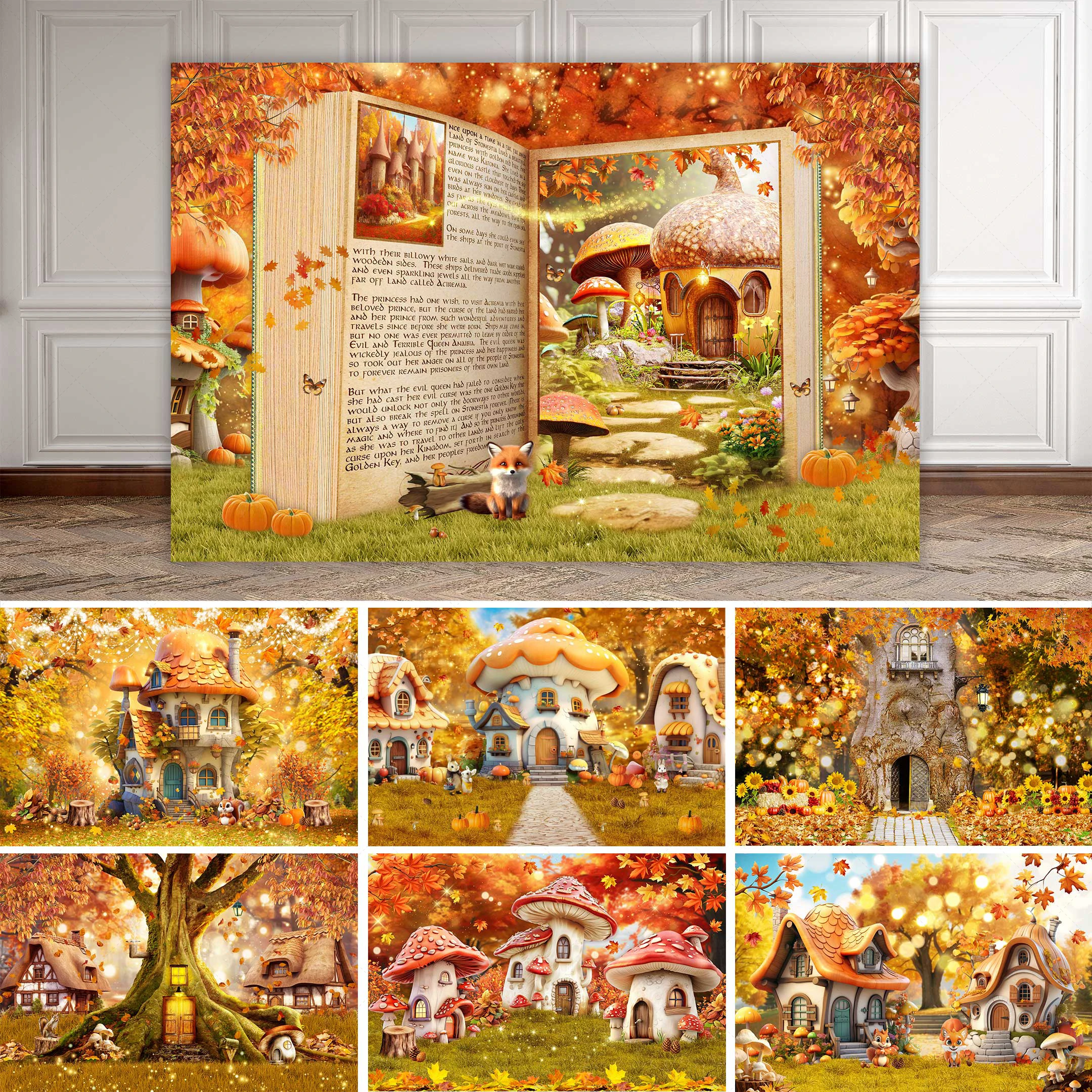 Autumn Magic Forest Theme Maple Leaf Background Cloth Thanksgiving Arrangement Fairy Tale Kingdom Photography Decoration Props