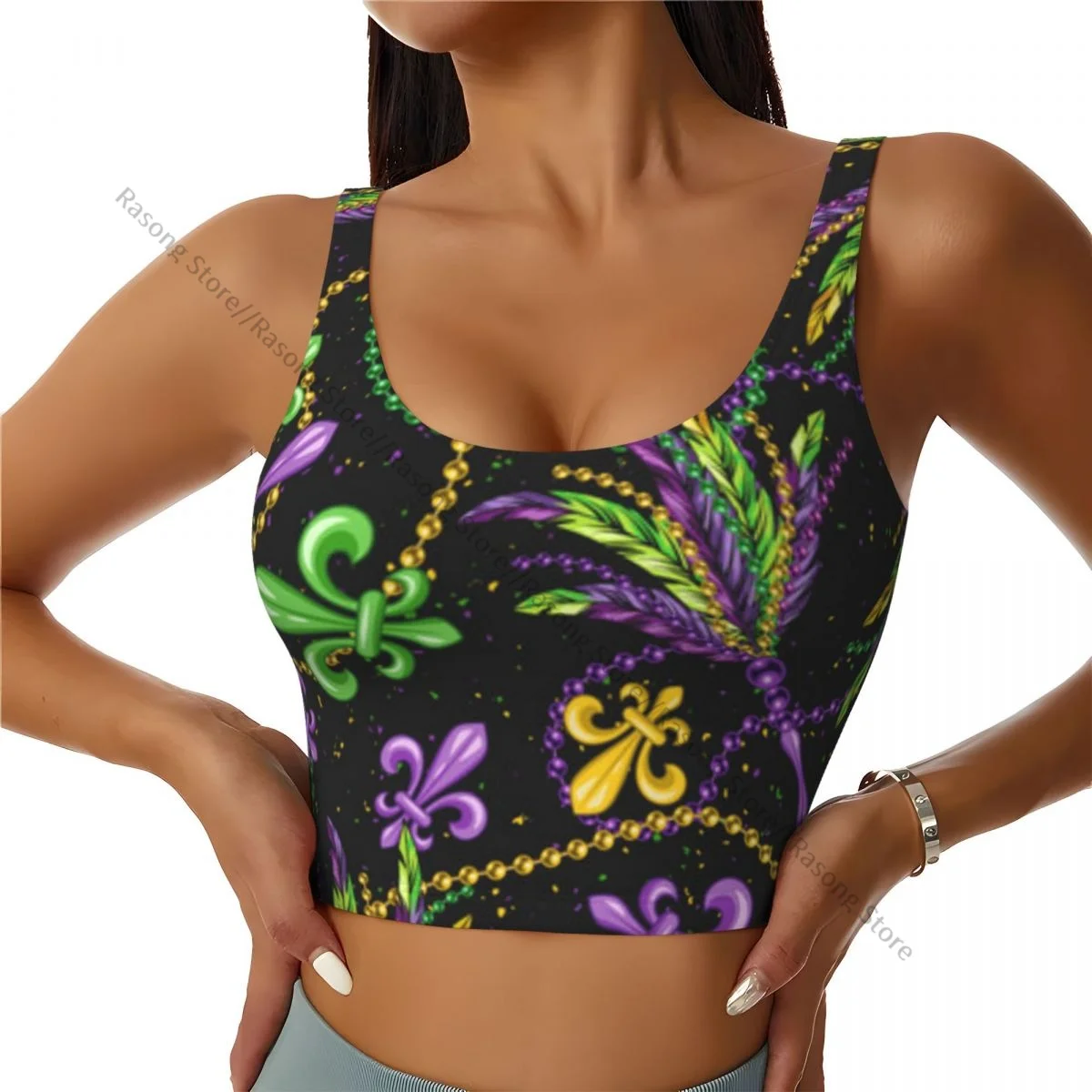 Sports Bra Women Running Yoga Clothes Vest Fleur De Lis Feathers Mardi Gras Carnival Design Gathering Fitness Vest