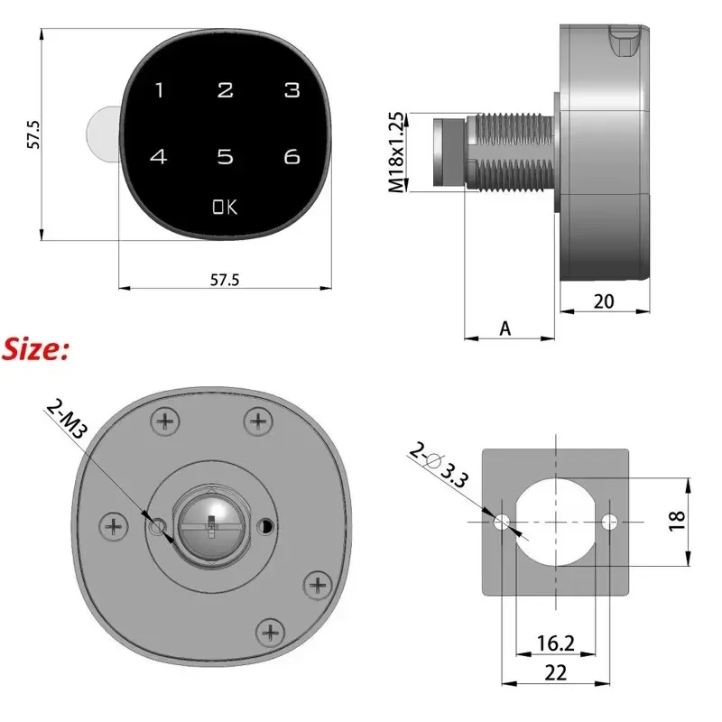 M-1602 Smart Electronic Digitals Password Lock Zinc Alloy Input Wrong Number Alarm for Lockers File Cabinet Bedside Cupboard