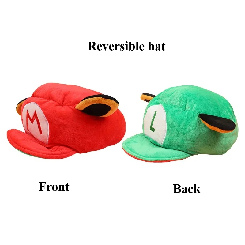 Marios Creative Cartoon Hat for Boys Girls Adult Cosplay Marios Mushroom Brothers Double Sided Hat Decorations