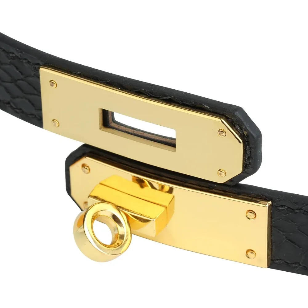 Cinto skinny de couro para mulheres – trava giratória ajustável, cor sólida, versátil para vestidos, jeans e casacos