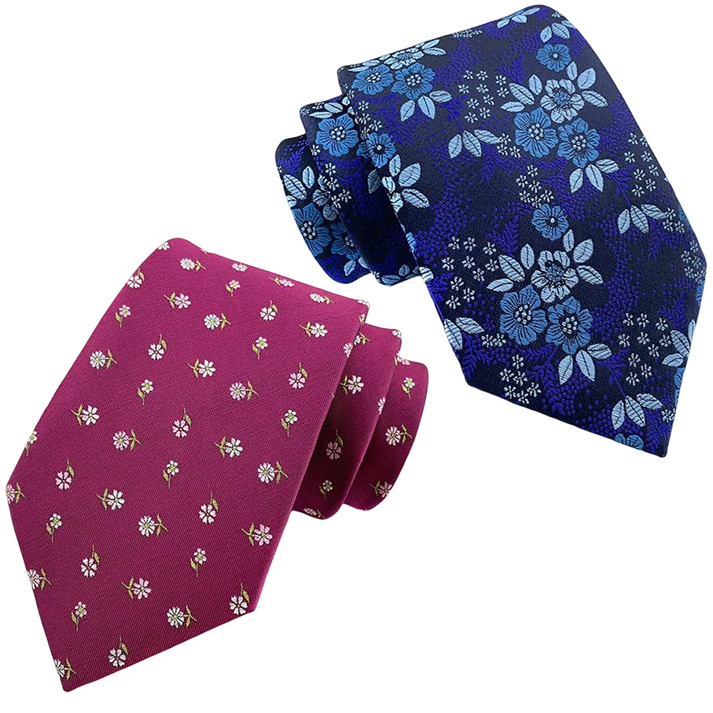 

VEEKTIE Brand 2 Pieces Lots 8cm Pre-tied Neckties For Men Floral Check Striped Purple Red Multicolor Printing Adjustable Crvates