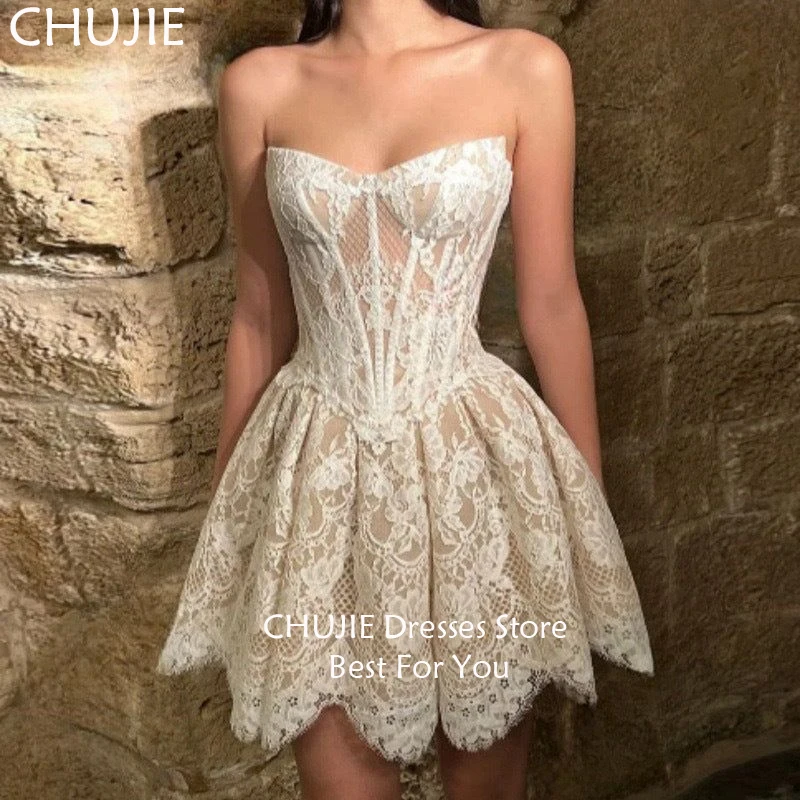 

Ivory A Line Short Bridal Gowns Full Lace Wedding Dresses Woman Customized Elegant Bride Dress Vestido de novia свадебное платье