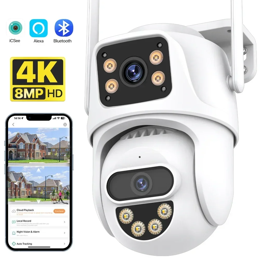 8MP 4K PTZ IP Camera Outdoor Wifi CCTV PTZ Auto Track Ai Human Detect Video Surveillance 4MP HD Support Amazon Alexa XMEye iCsee