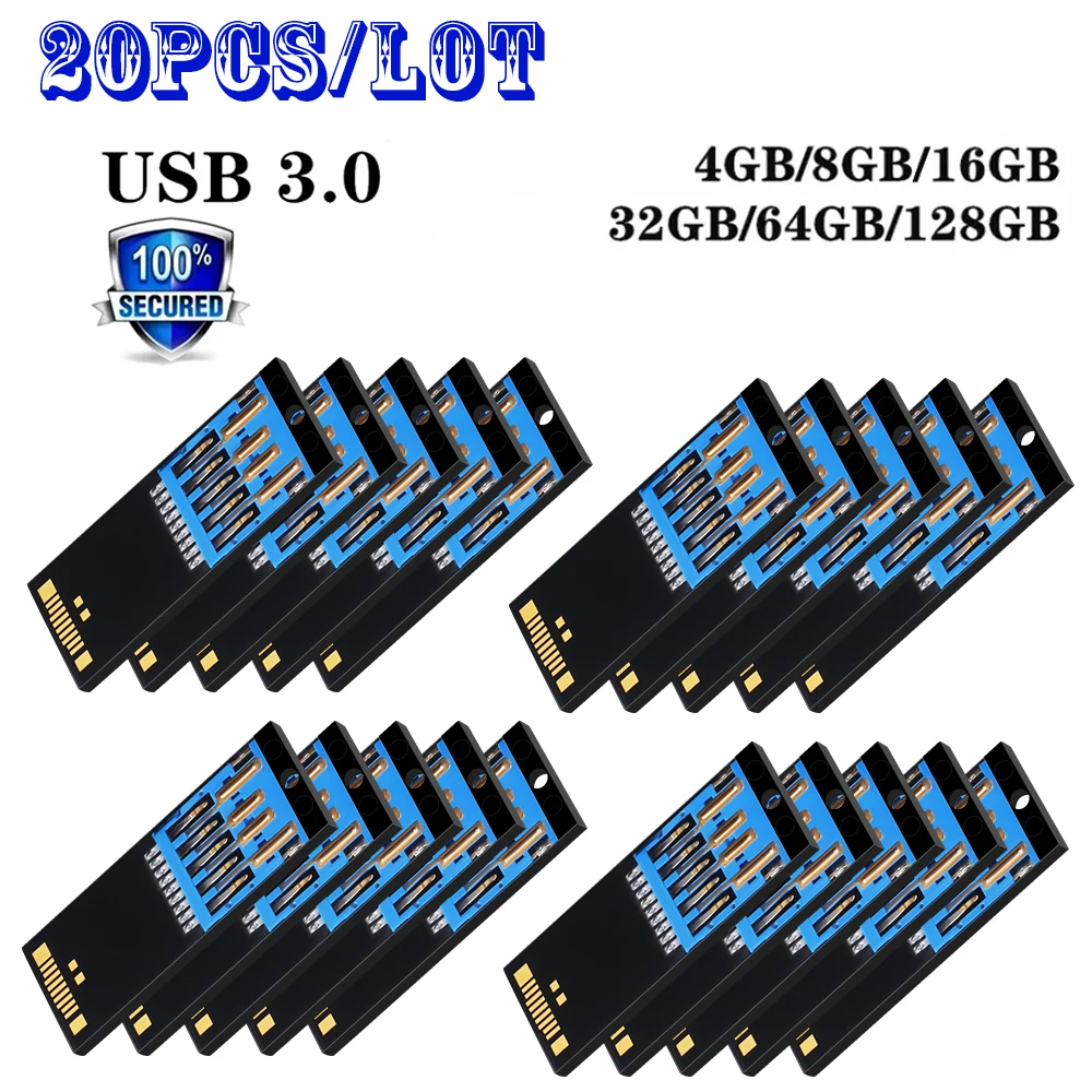Wholesale 20PCS/ lot3.0 Chip Memory Stick 128GB Semi-finished Universal Chip Pendrive 64GB Free Custom Logo Pendrive Factory 16G