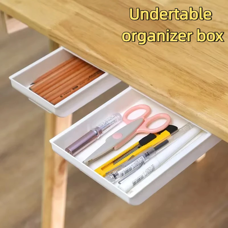 Self Stick Pencil Tray Desk Table Storage Drawer Organizer Box Under Desk Stand Self-adhesive Under-drawer Storage