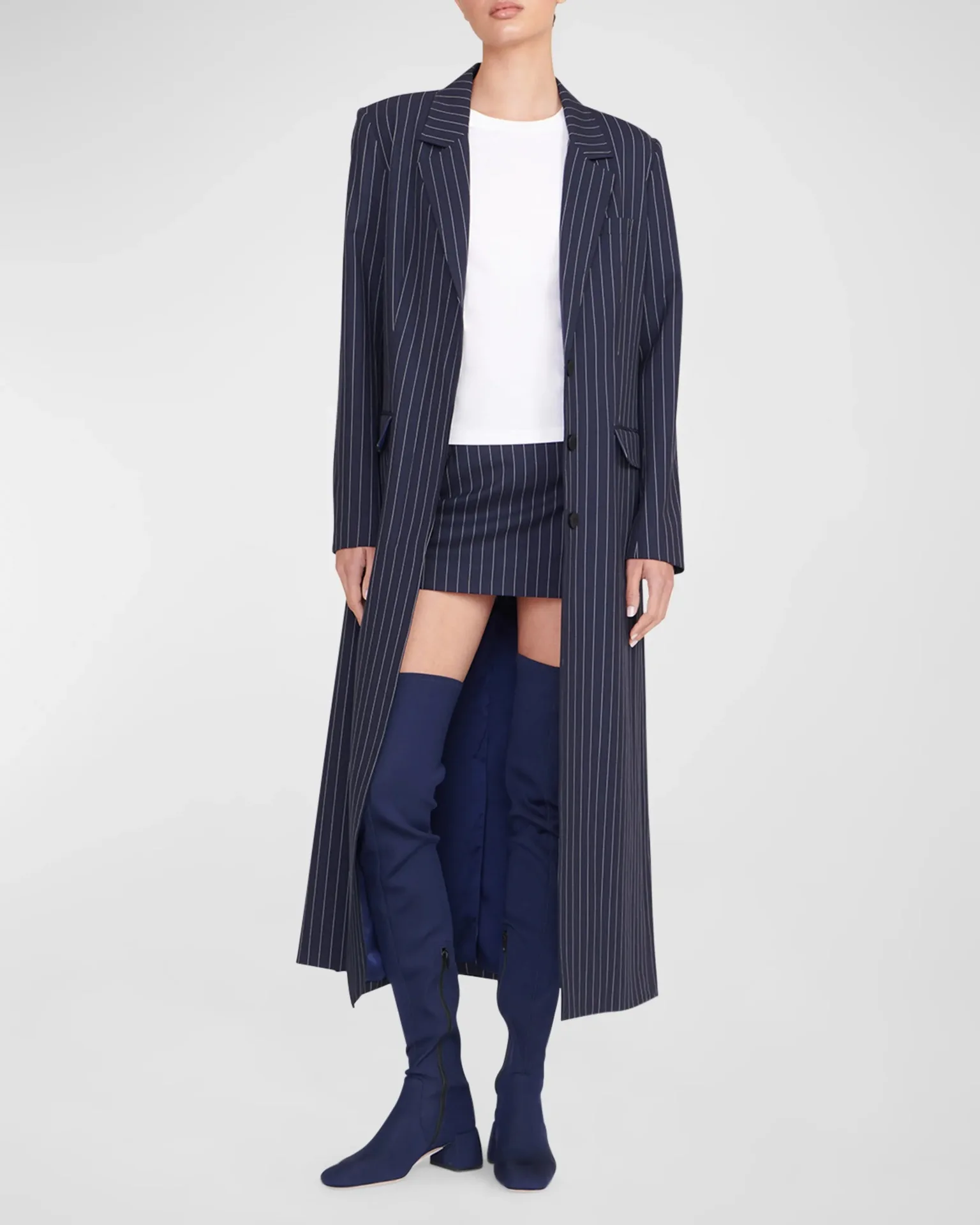 

SuperAen 2024 Spring and Autumn New Style Straight Single Breasted Striped Back Split Long Women's Blazer Coat