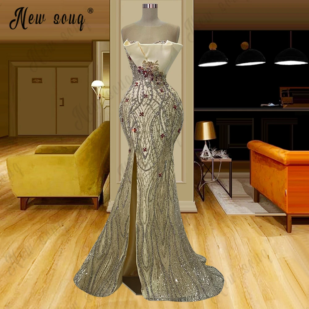 Couture Front Slit Wedding Party Dress With Handmade Beaded Sparkly Maxi Robes For Dinner 2023 Formal Evening Gowns Customized