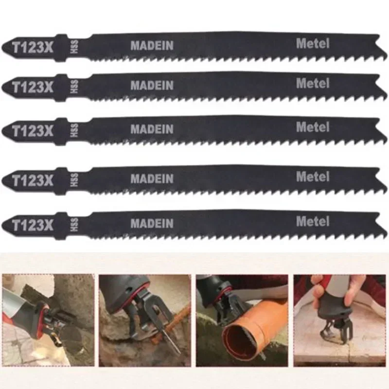 

Eeatop 5 шт. пилы T123X 4-дюймовый набор полотен для лобзика из высокоуглеродистой стали с Т-образным хвостовиком для резки металлических труб, высокая твердость, Durab