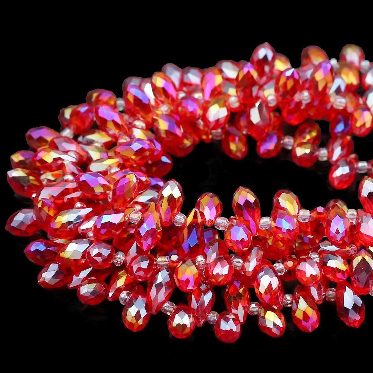 5/6/8MM Red AB Color Side-hole Water Droplet Austrian Crystal Loose Beads Spacers For DIY Jewelry Making Love Charms Accessories