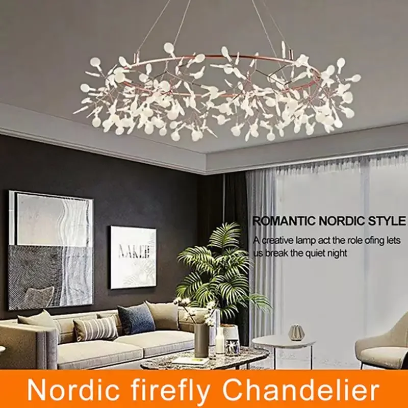 Modern LED Firefly Ceiling Chandeliers Branch Living Room Dining Room Pendant Lamp Bedroom Hanging Light Lustre Decor Fixtures