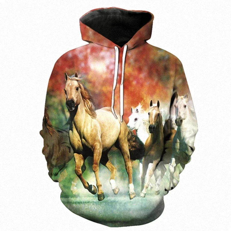 Fashion Sweatshirts Man Women 3d Print Animal Rrun Quickly Horse Hoodie Sweatshirts Boys Girls Unisex Hoodies Long Sleeve Coat