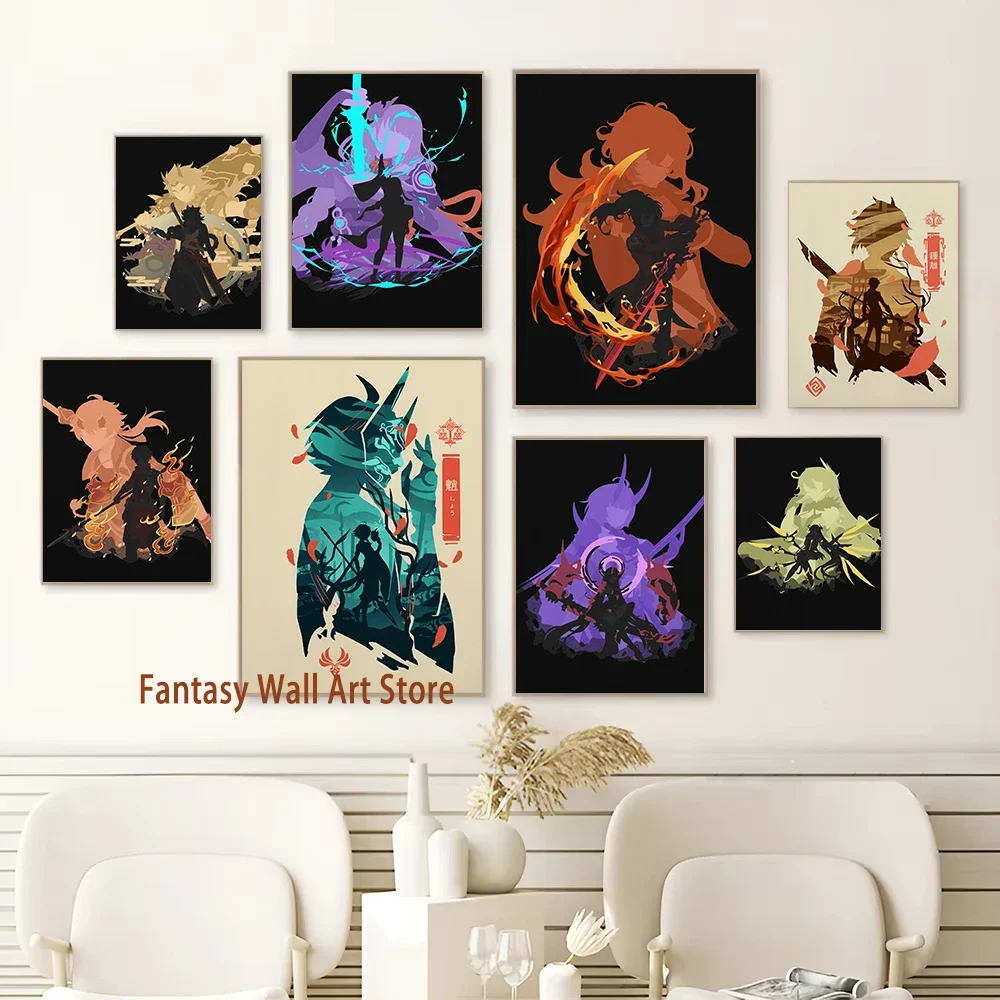 Genshin Impact Poster Game Print Wall Art Gift for Gamers Genshin Impact Characters Aesthetic Decor Canvas Painting Gaming Pr