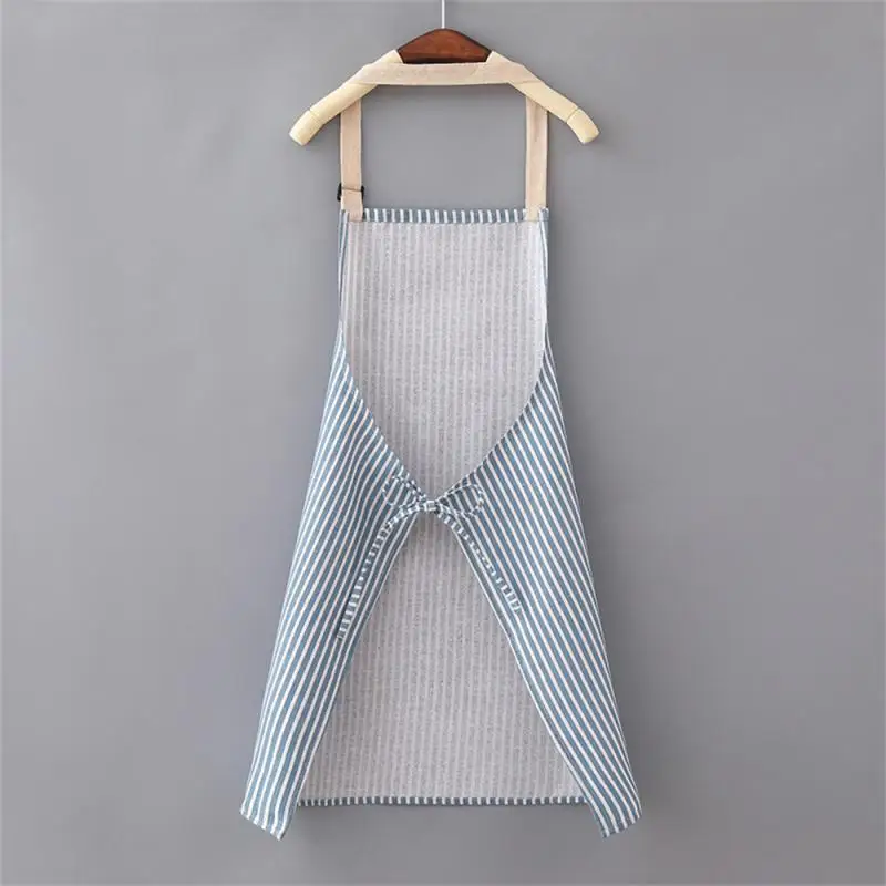 Kitchen Cooking Apron Cotton Linen Stripe Printed Anti-oil Sleeveless Aprons For Men Women Cooking Baking Waist Apron Household