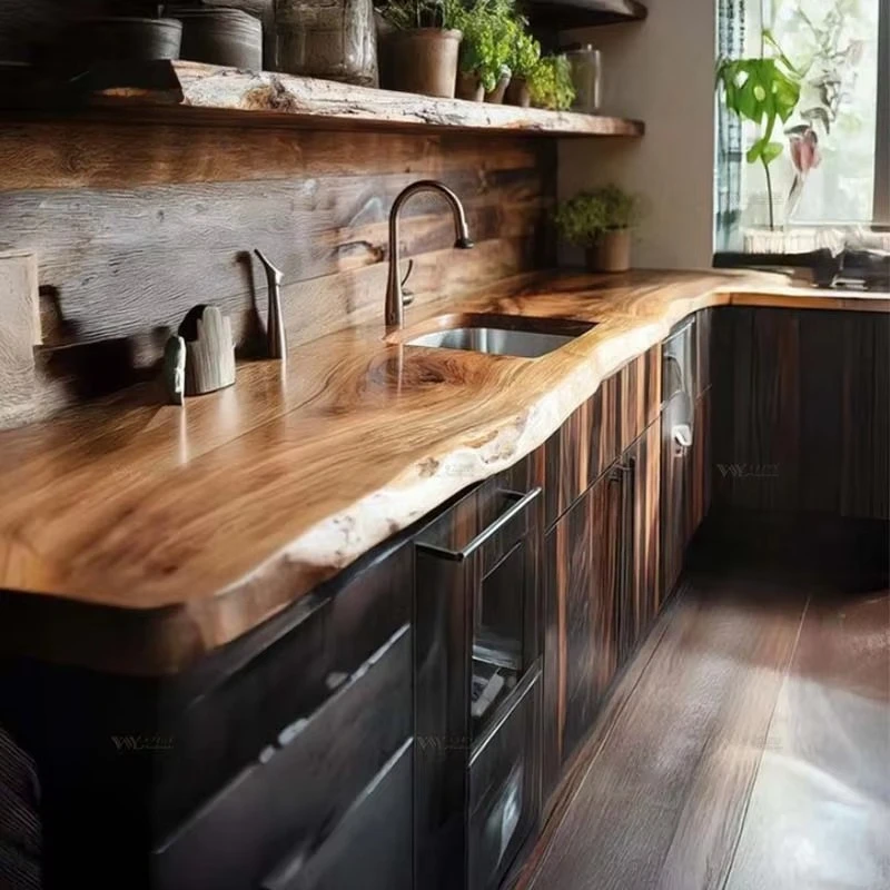 High-Quality Creative Countertop & Bar Tops Artistic Suar Monkeypod & Black Walnut Live Edge Slabs
