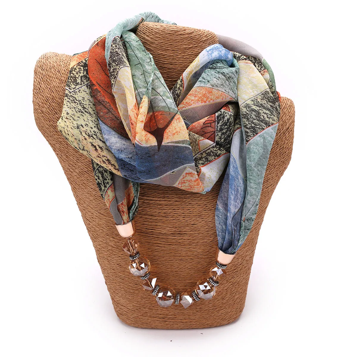 Boho Women Scarves with Beads Muslim Scarf Jewelry Accessory Necklace Neckerchief Chiffon  Shawl Headscarf