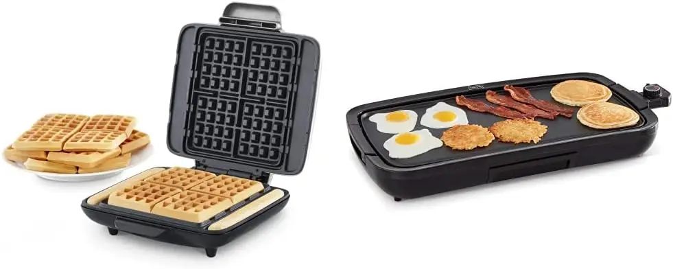 Máquina de lujo para hacer gofres sin goteo, 1200W + Hash Browns, almuerzo y aperitivos, antiadherente + lados sin desorden, plateado y de lujo cada