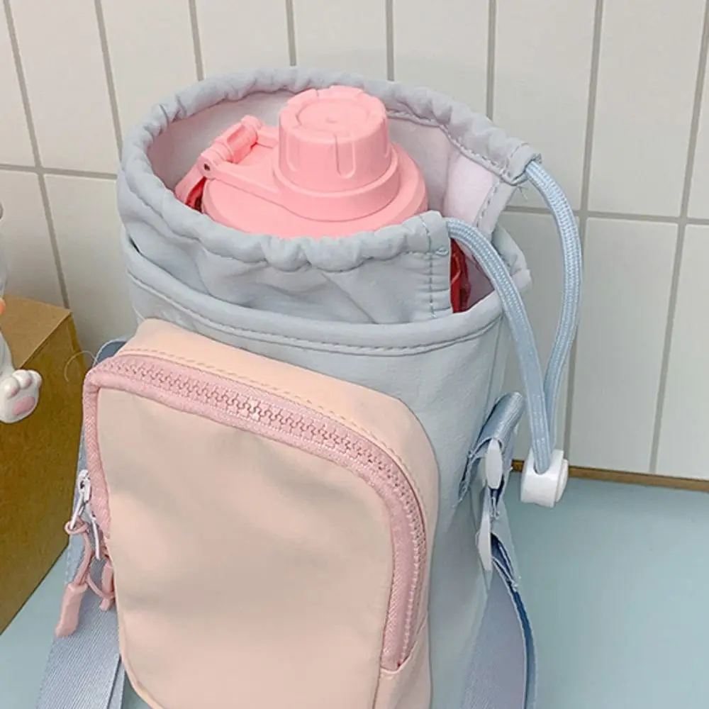 Dopamine Style Water Bottle Bag Hands-Free with Phone Pocket Thermal Mugs Shoulder Bag Lightweight Adjustable Strap