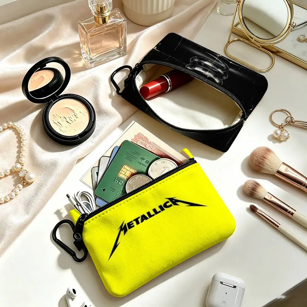 Band M-Metallica Compact   Portable Oxford Fabric Mini Wallet Carabiner Design Small Coin Bag For Cards Keys Earphones