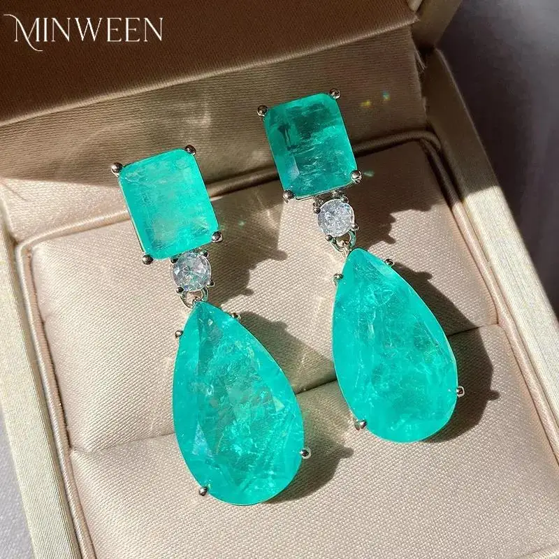 

Gorgeous Big Drop Earrings Paraiba Emerald Gemstone for Women Party Wedding Female Gift