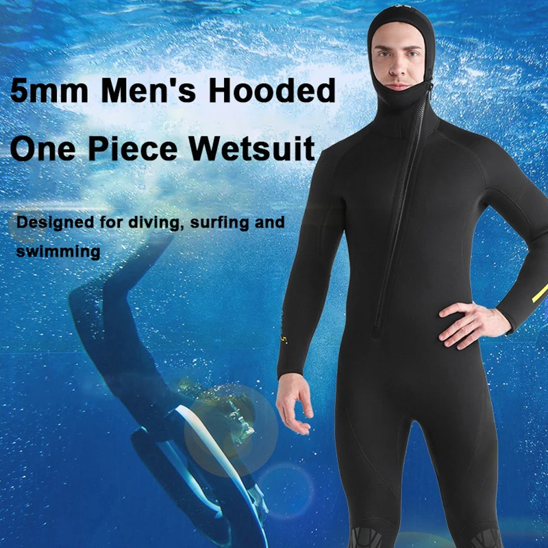 5mm Wetsuit One-Piece Hooded Thickened Warm Wetsuit Winter Swimsuit Surf Suit Snorkeling Suit Spearfishing Surfing Adult