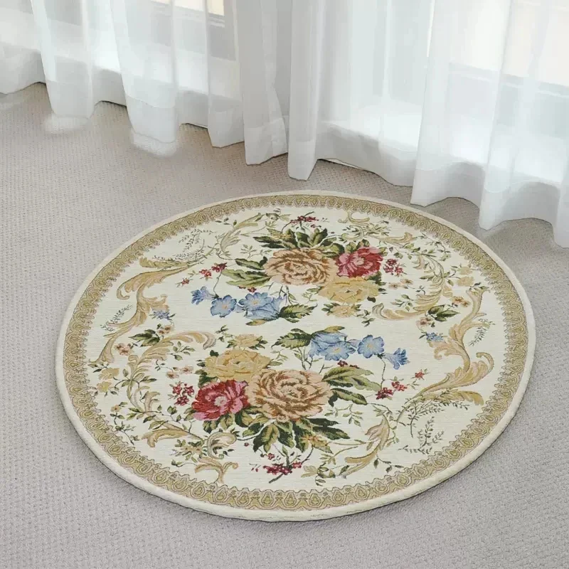 Round Vintage Floral & Scroll Area Rug – Elegant European Style Soft Durable Floor Decor in Multi-Color Design