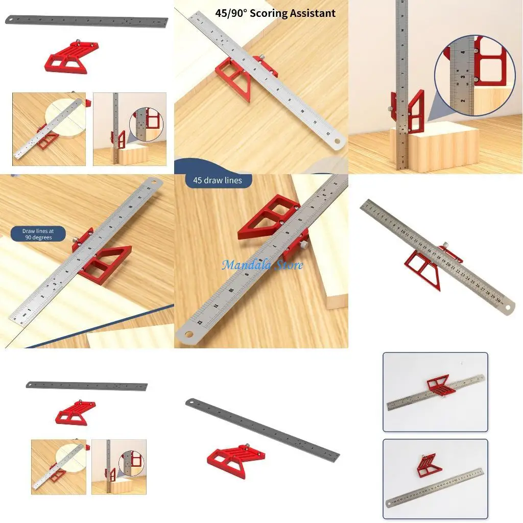 

U2JC Professional Marking Gauge Carpenter Square Center Marking Tool Metal Square Protractor for Woodworking DIY Crafts