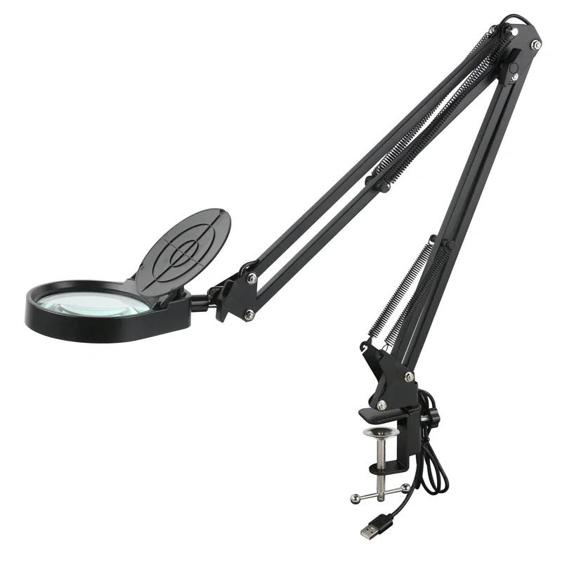 Clip Metal Cantilever Bracket With Lighted 10X Magnifying Glass Magnifier Adjustable Boom Table Working Stand 95mm 120mm