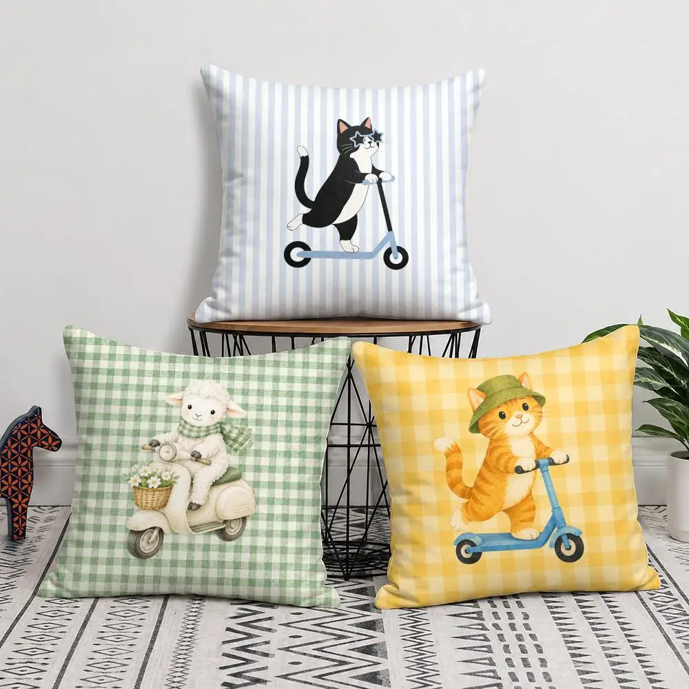 Fun Animals Driving Cars Cushion Cover Short Plush Soft Double-Sided Printing Pillow Case Cozy Sofa Bedroom Home Decor Gift