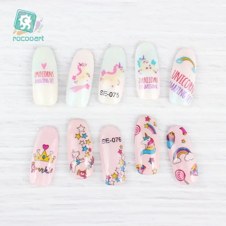 Rocooart Unicorn Nail Stickers For Women Cute Elements Adhesive Foil Nail Art Wraps Flowers  Art Decoration Girls