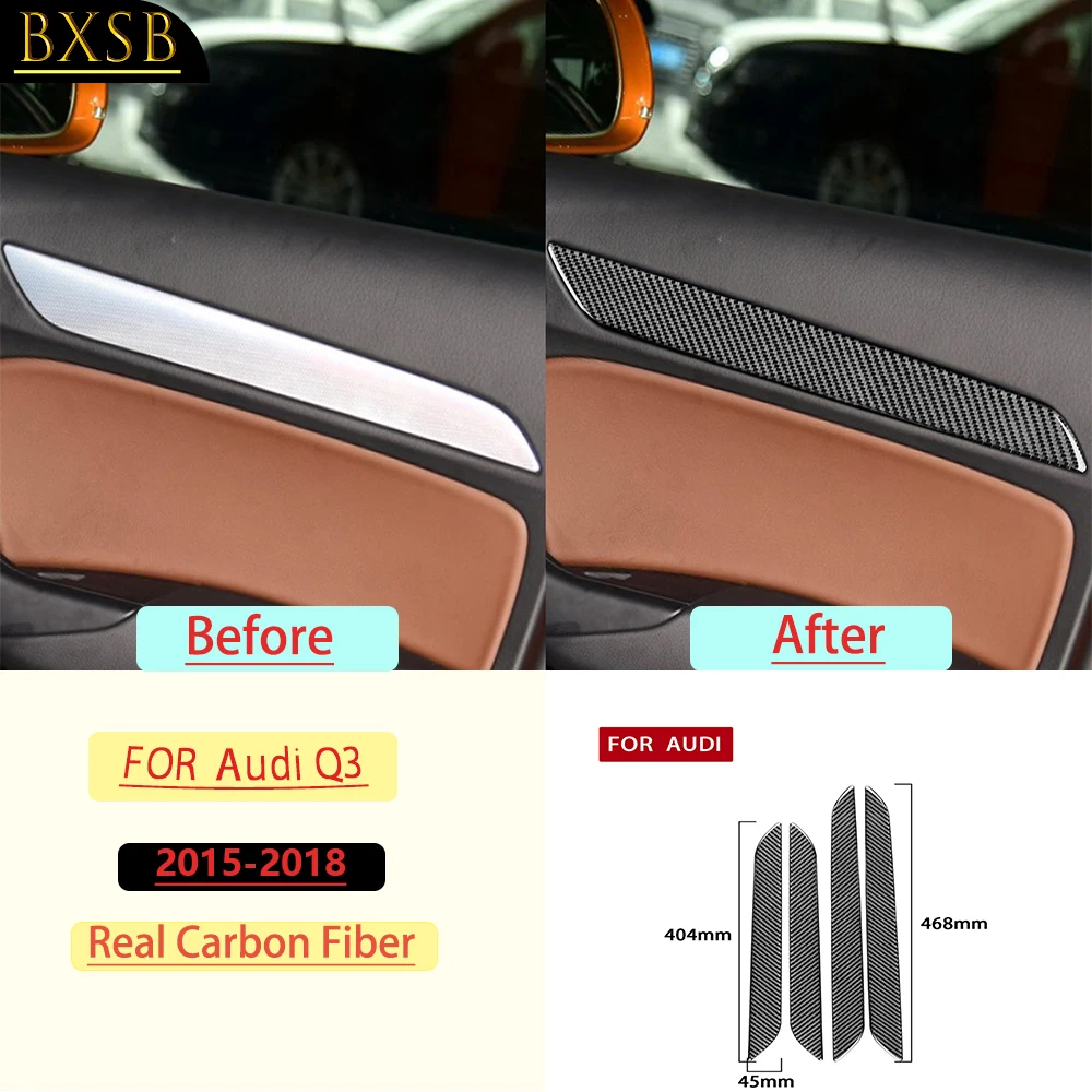 For Audi Q3 2015-2018 Car Door Inner Panel Frame Trim Real Soft Carbon Fiber Interior Accessories Decoration Stickers