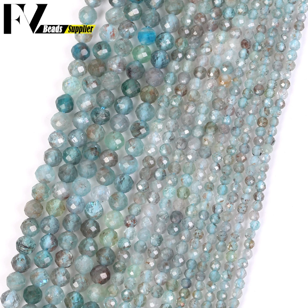 2/3/4mm Natural Stone Beads Faceted Round Clear Apatite Stone Charm Beads For Jewelry Making Findings DIY Bracelet Accessories